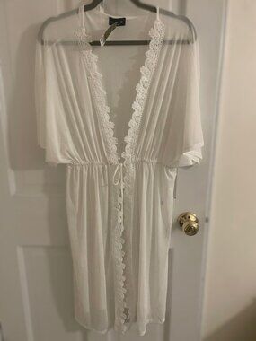 Sheer Lace-Trim White Robe